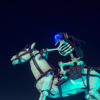 Zombie, pirate skeleton riding a horse